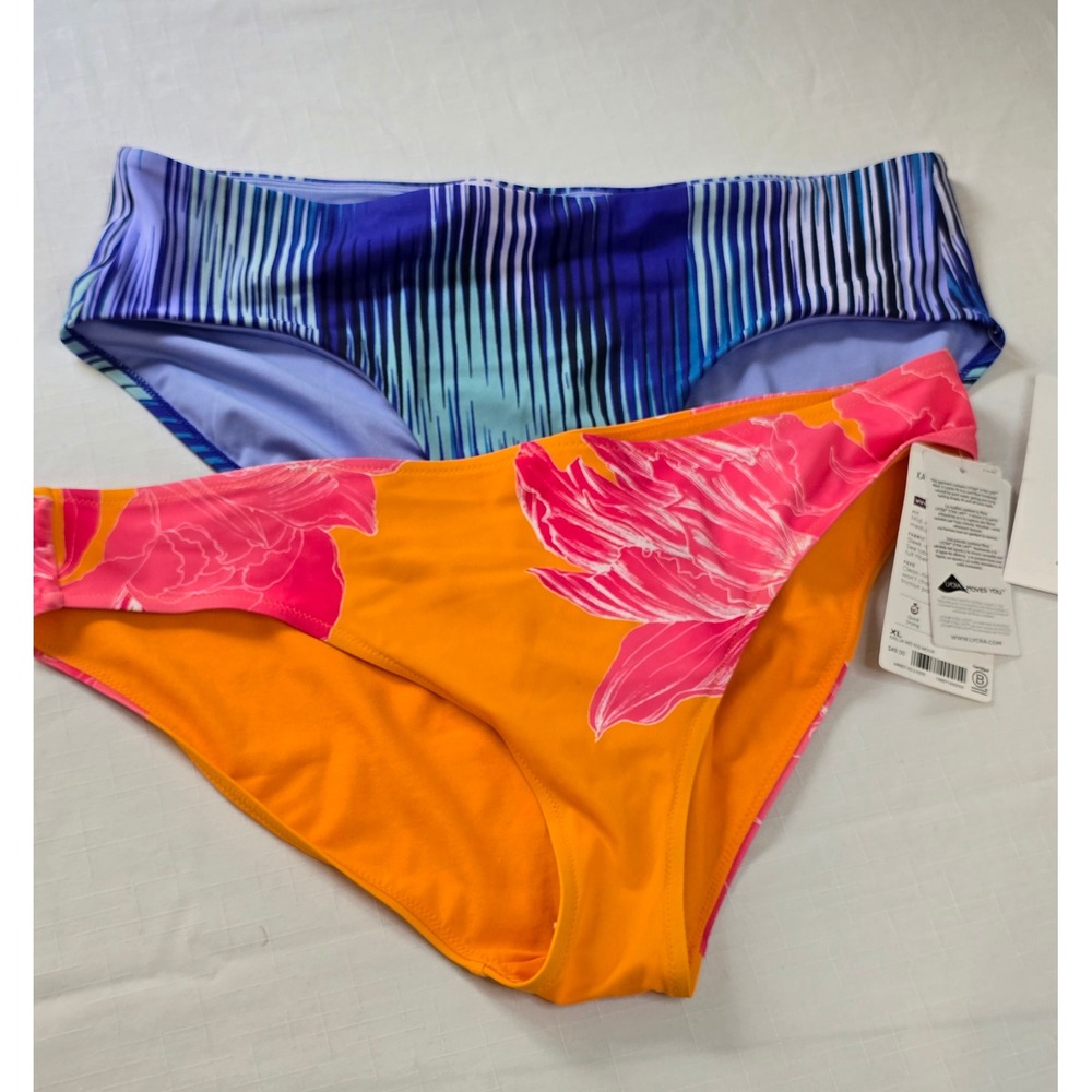 Athleta Swim Bottom Lot 2 Kailua Mid Rise Ibiza Full Blue Orange Floral XL